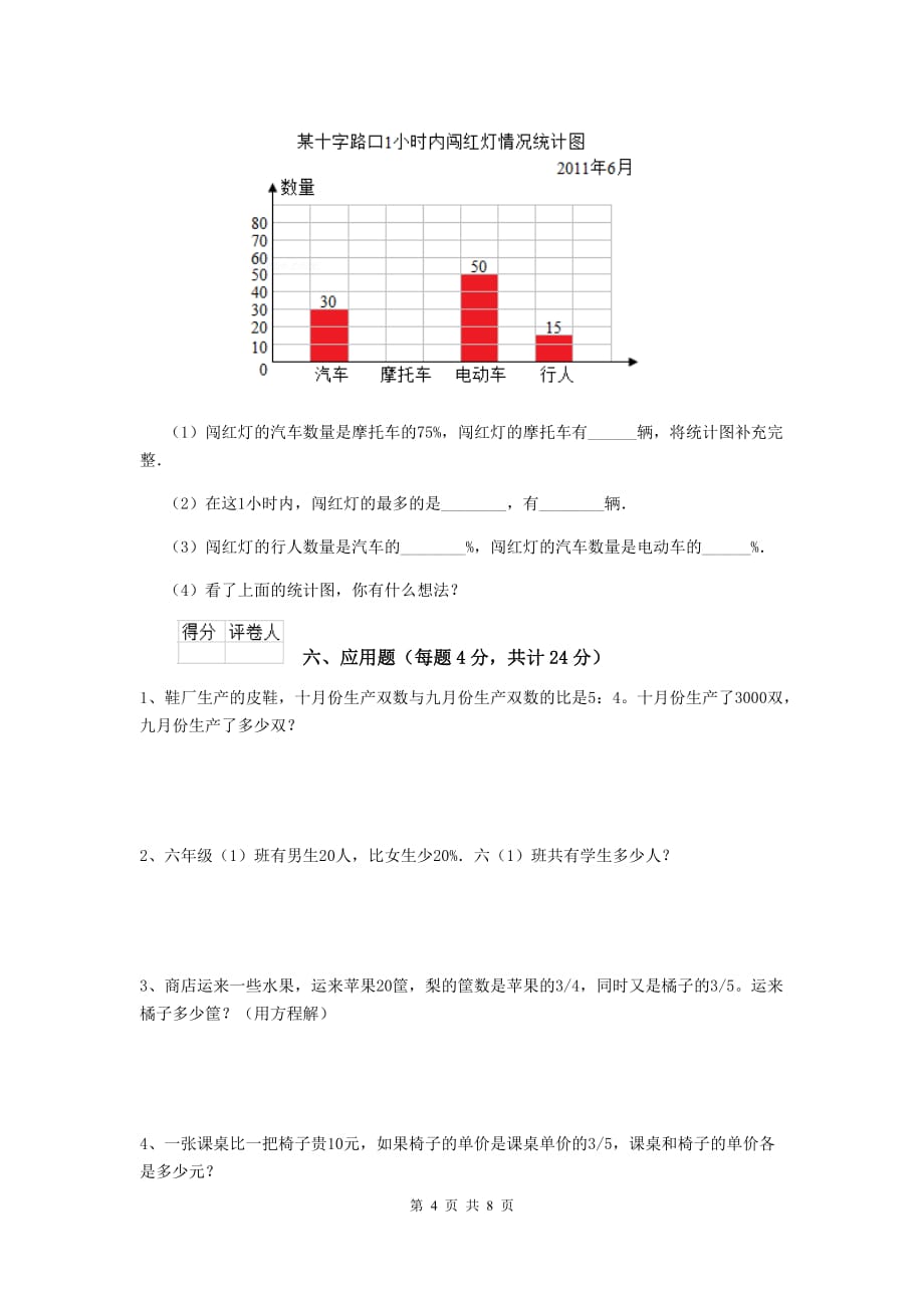 南通市实验小学小升初数学模拟测试试卷（i卷） 含答案_第4页