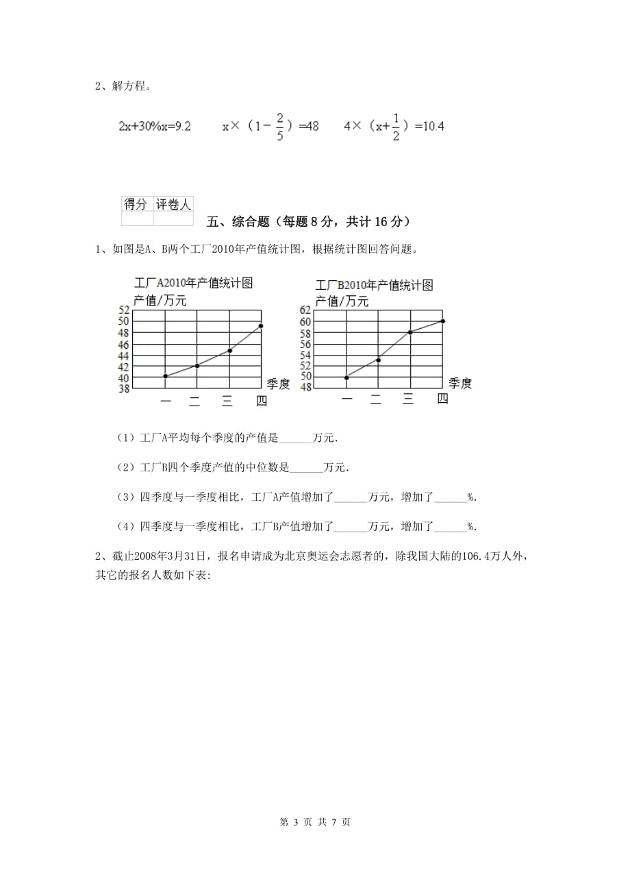 黔西县六年级数学下学期期末考试试卷 含答案_第3页