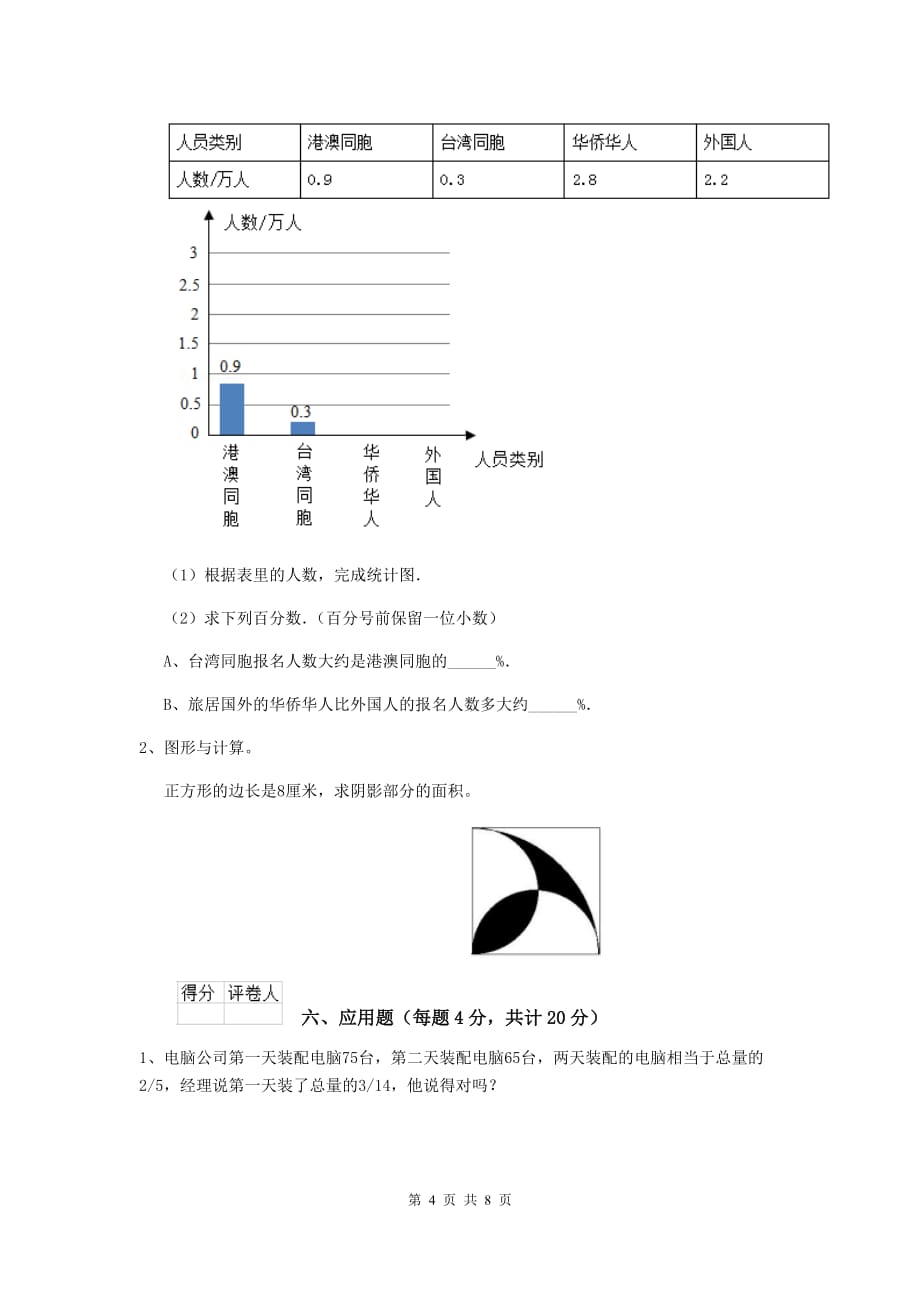 黄石港区六年级数学下学期期中考试试卷 含答案_第4页