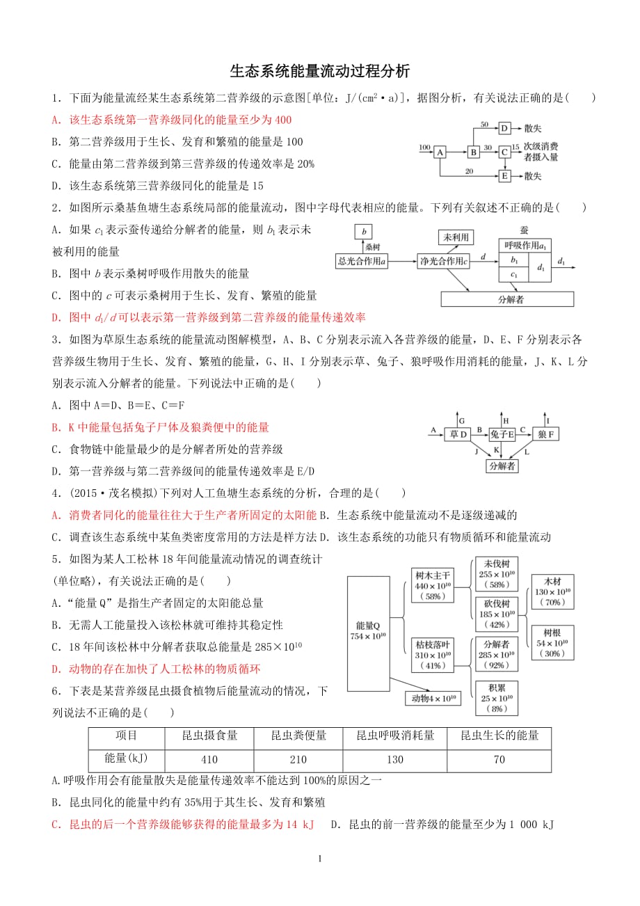 生态系统能量流动过程分析和计算_第1页