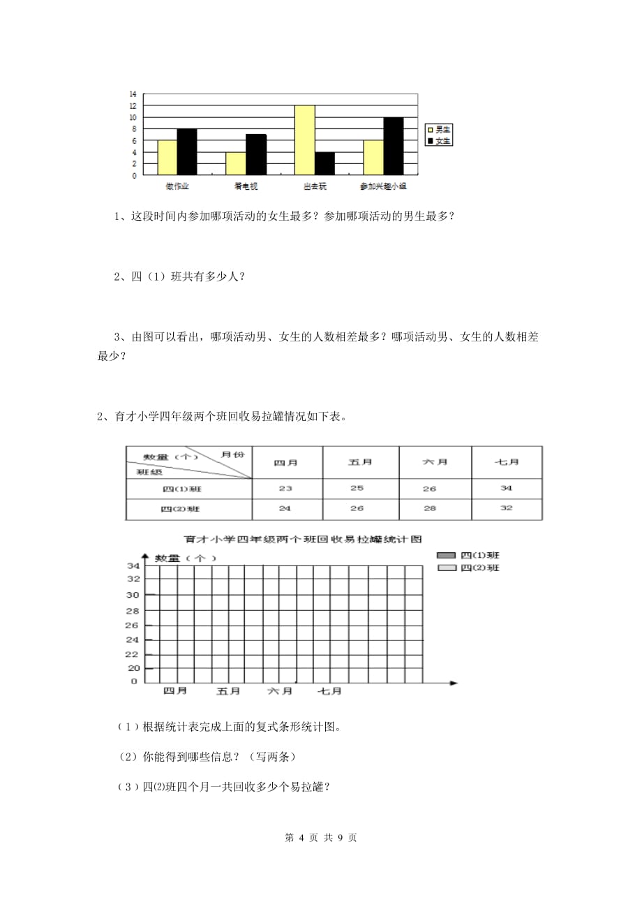 山西省实验小学四年级数学上学期开学考试试题（ii卷） 附解析_第4页