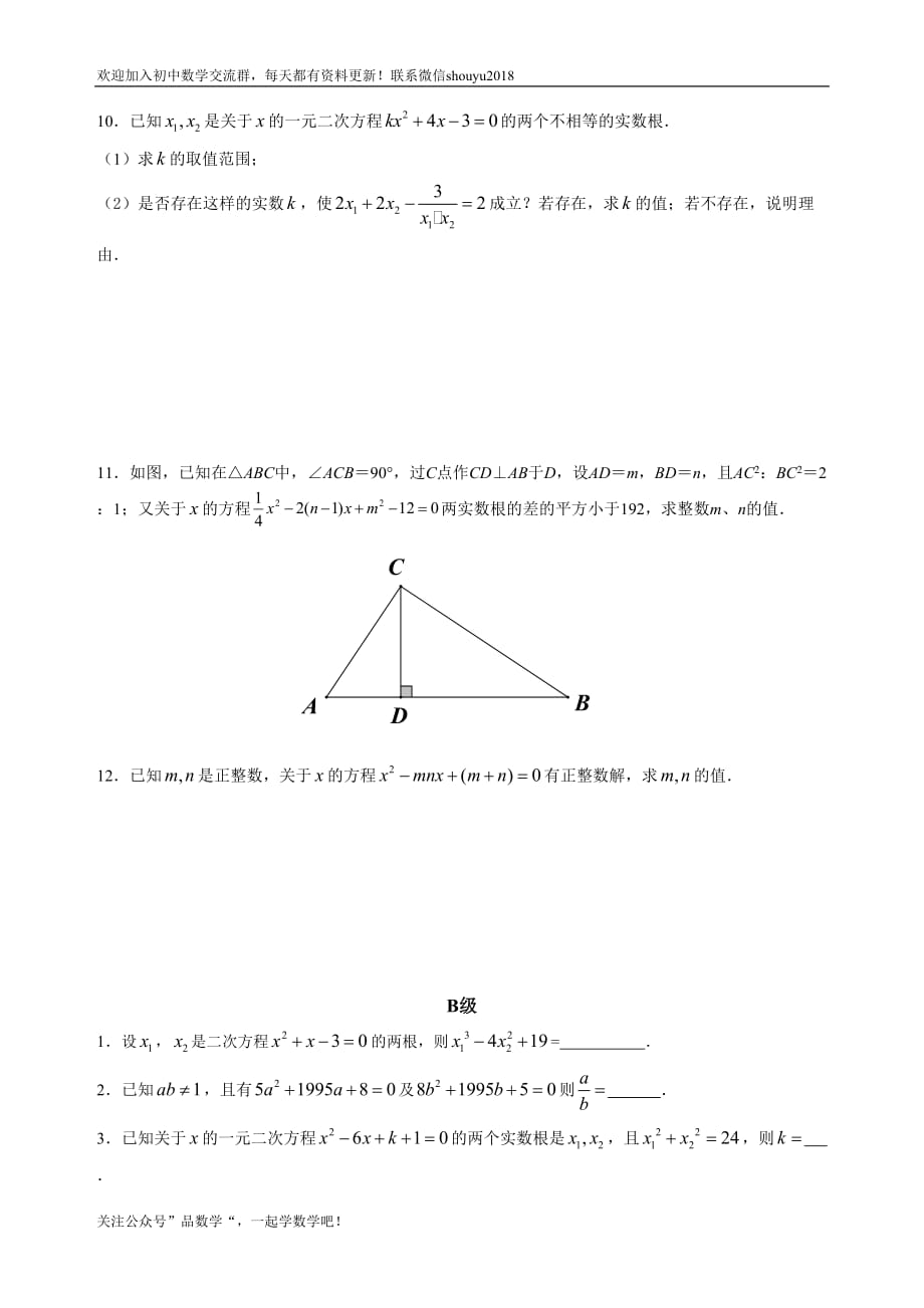 九年级数学培优专题《04 根与系数关系》_第4页