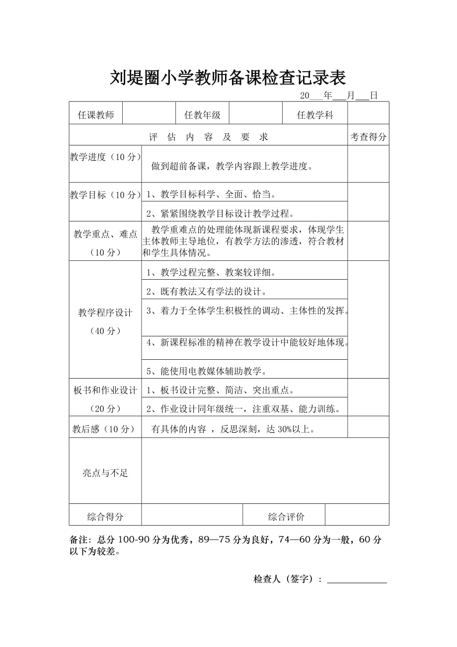 教师教案、作业检查记录表_第1页