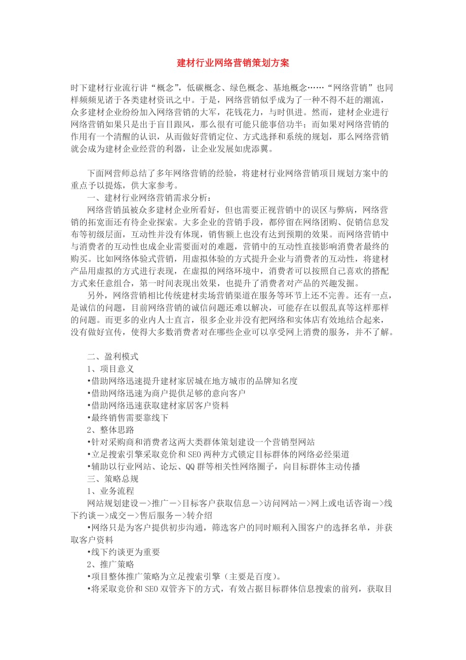 建材行业网络营销策划方案_第1页