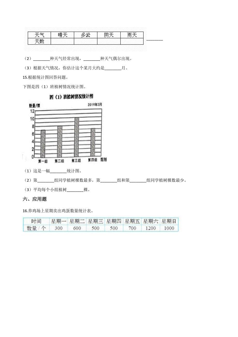 四年级上册数学单元测试-8.条形统计图 北京版（含解析）_第5页