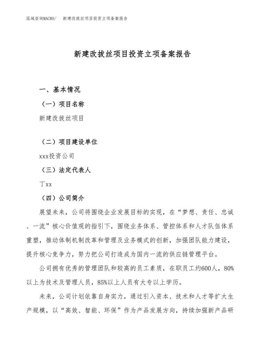 新建改拔丝项目投资立项备案报告(项目立项).docx_第1页