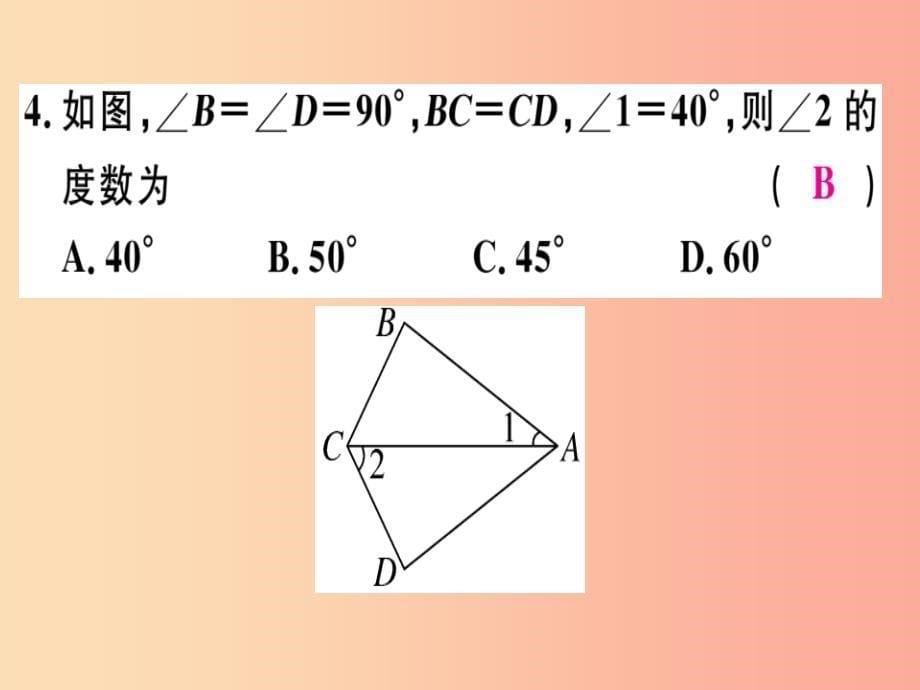 八年级数学上册阶段综合训练四直角三角形全等的判定及角平分线习题讲评课件 新人教版_第5页