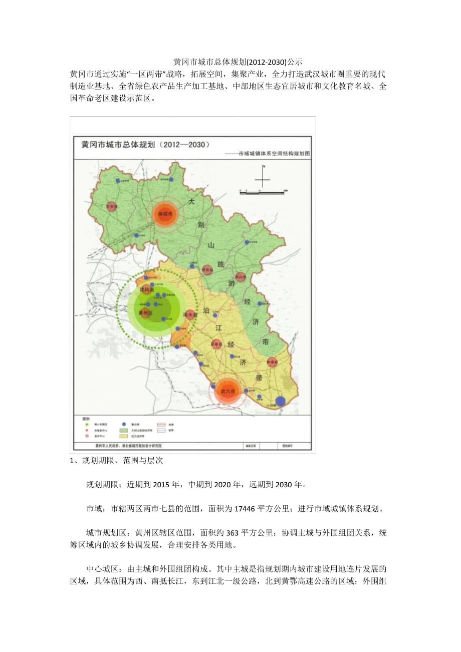 黄冈市城市总体规划(2012-2030)公示_第1页