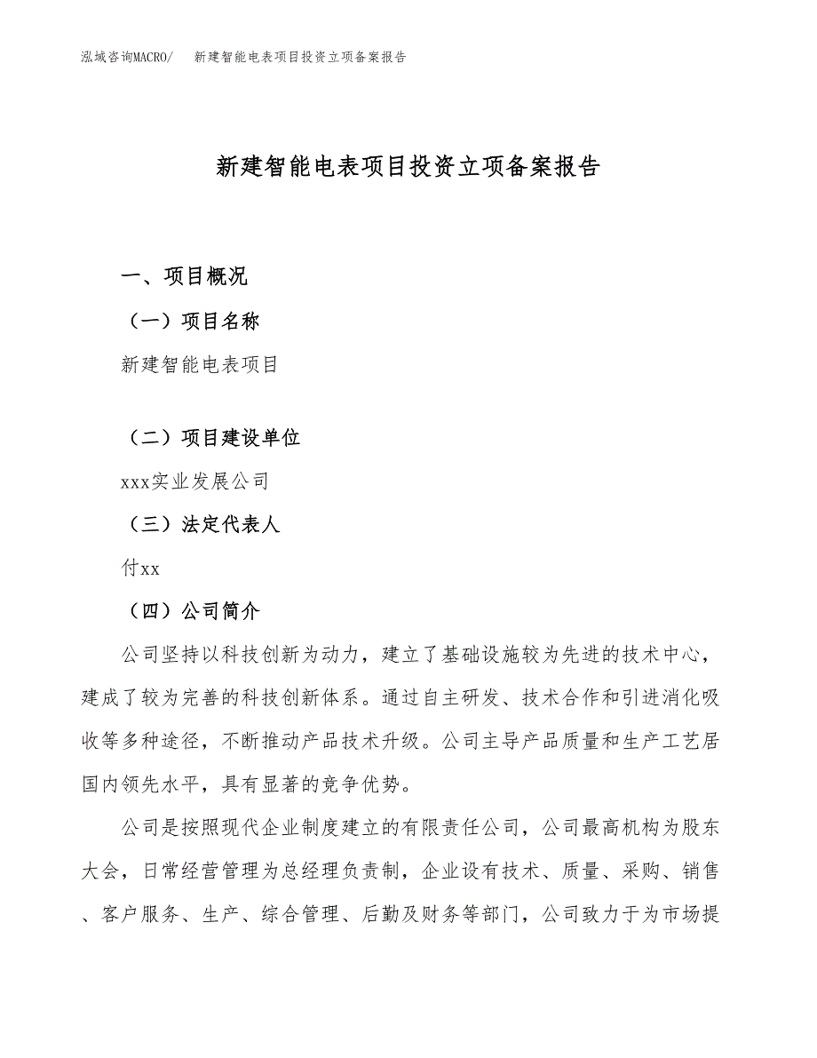 新建智能电表项目投资立项备案报告(项目立项).docx_第1页