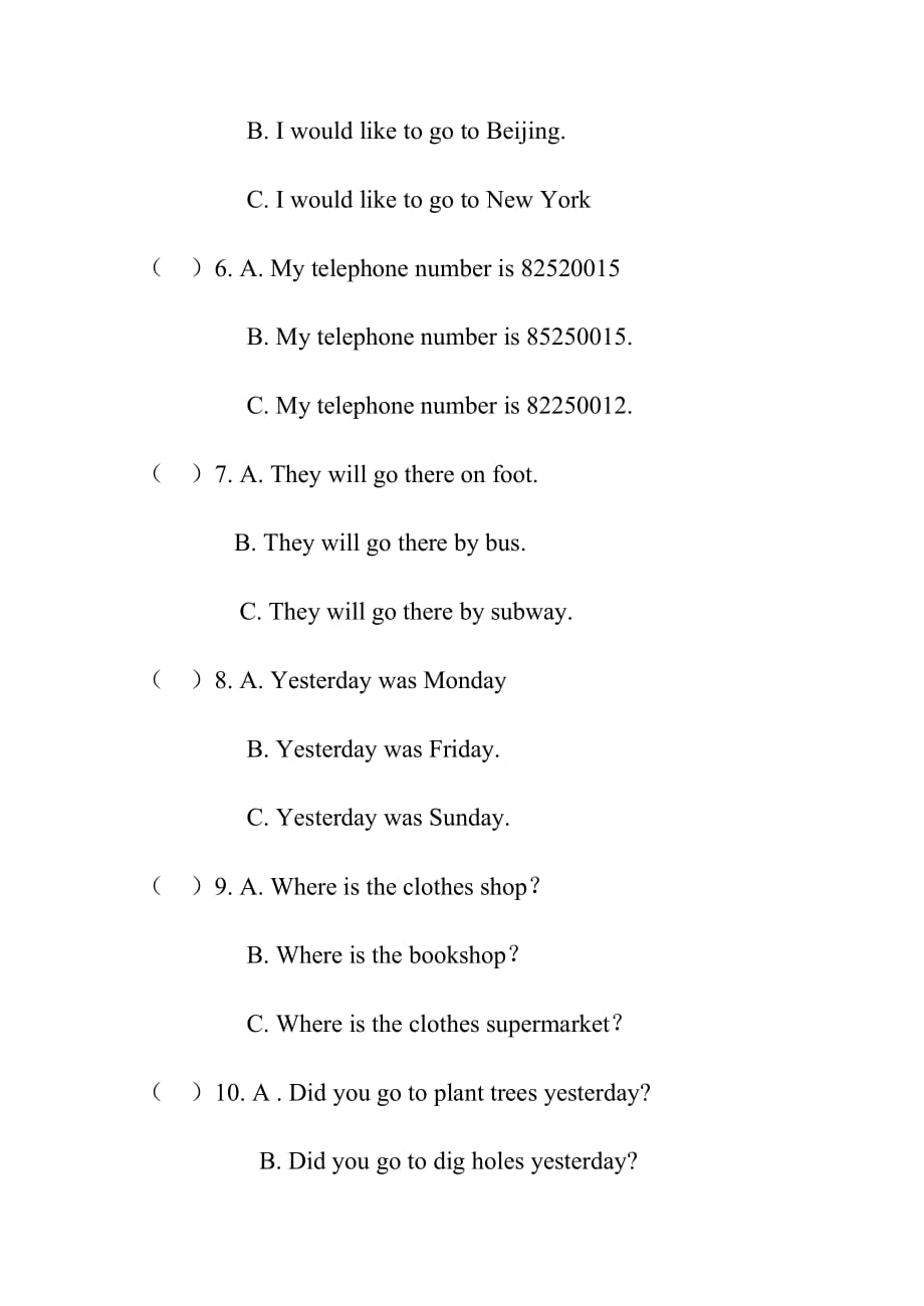 六年级上册英语试题-期末测试卷-人教新起点（2014秋）（无答案） (10)_第3页