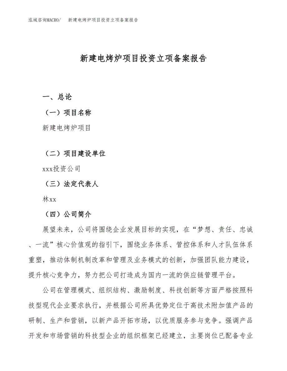 新建电烤炉项目投资立项备案报告(项目立项).docx_第1页