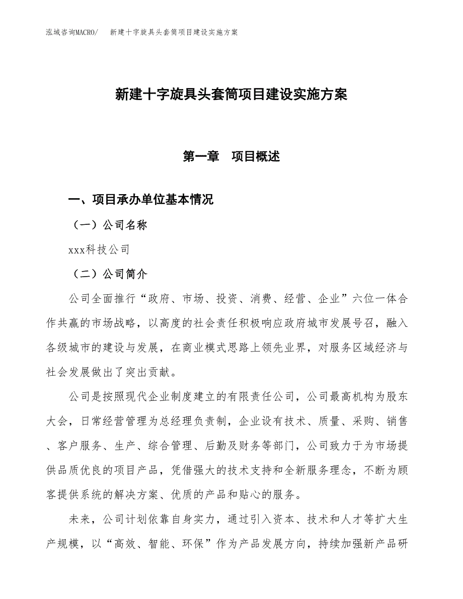 (申报)新建十字旋具头套筒项目建设实施方案.docx_第1页