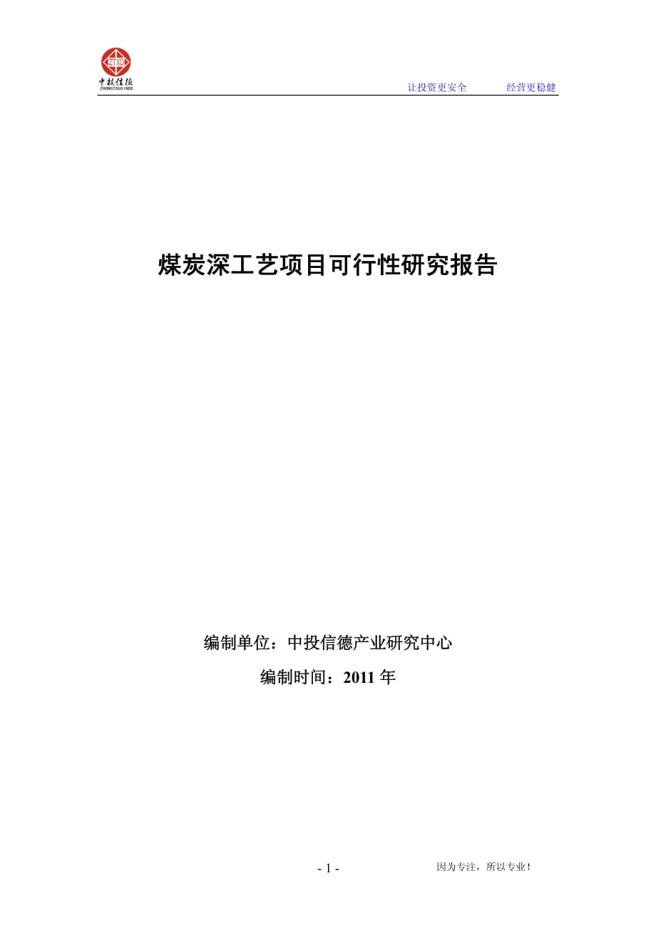 煤炭深工艺项目可行性研究报告_第1页