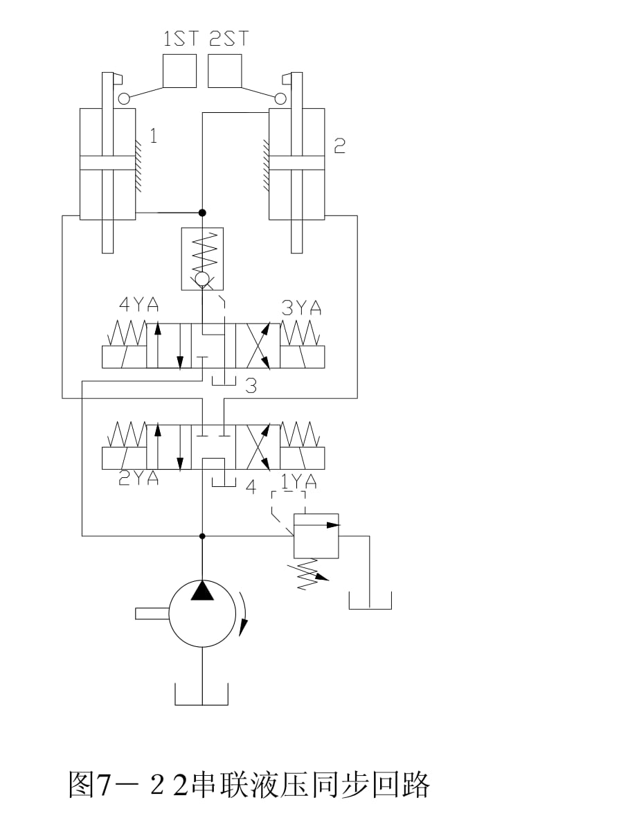 液压与气动技术第3版 教学课件 ppt 作者 赵波 图7－22串联液压同步回路_第1页