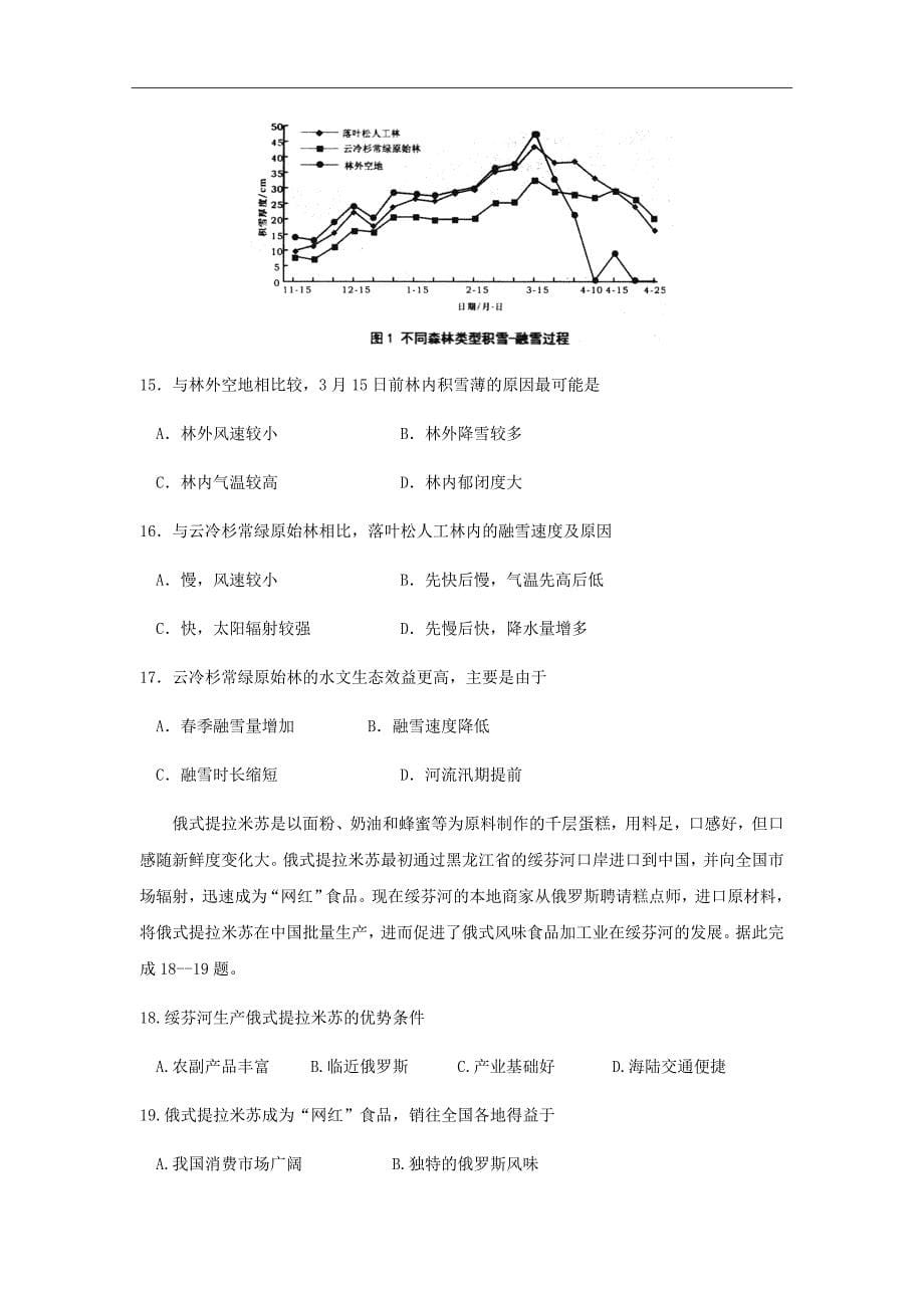 精校word版答案全---2019届山东省临沂市第十九中学新高三上学期第一次模拟考试地理试题_第5页