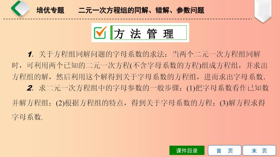 2019年春七年级数学下册第八章二元一次方程组培优专题二元一次方程组的同解错解参数问题课件 新人教版_第3页