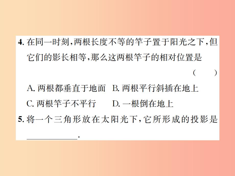 九年级数学下册 第二十九章 投影与视图 29.1 投影习题课件新人教版_第4页