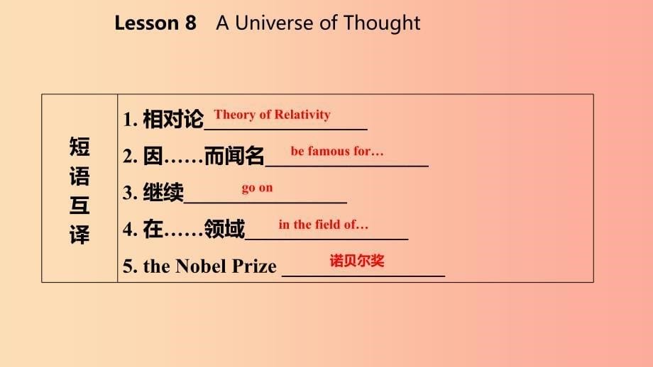 2019年秋九年级英语上册 unit 2 great people lesson 8 a universe of thought导学课件（新版）冀教版_第5页