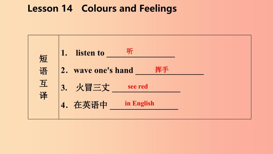 七年级英语上册 unit 3 body parts and feelings lesson 14 colours and feelings导学课件 冀教版_第4页