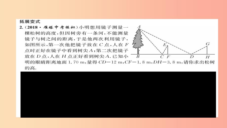 2019年秋九年级数学上册 第四章 图形的相似 6 利用相似三角形测高（练习手册）课件（新版）北师大版_第4页