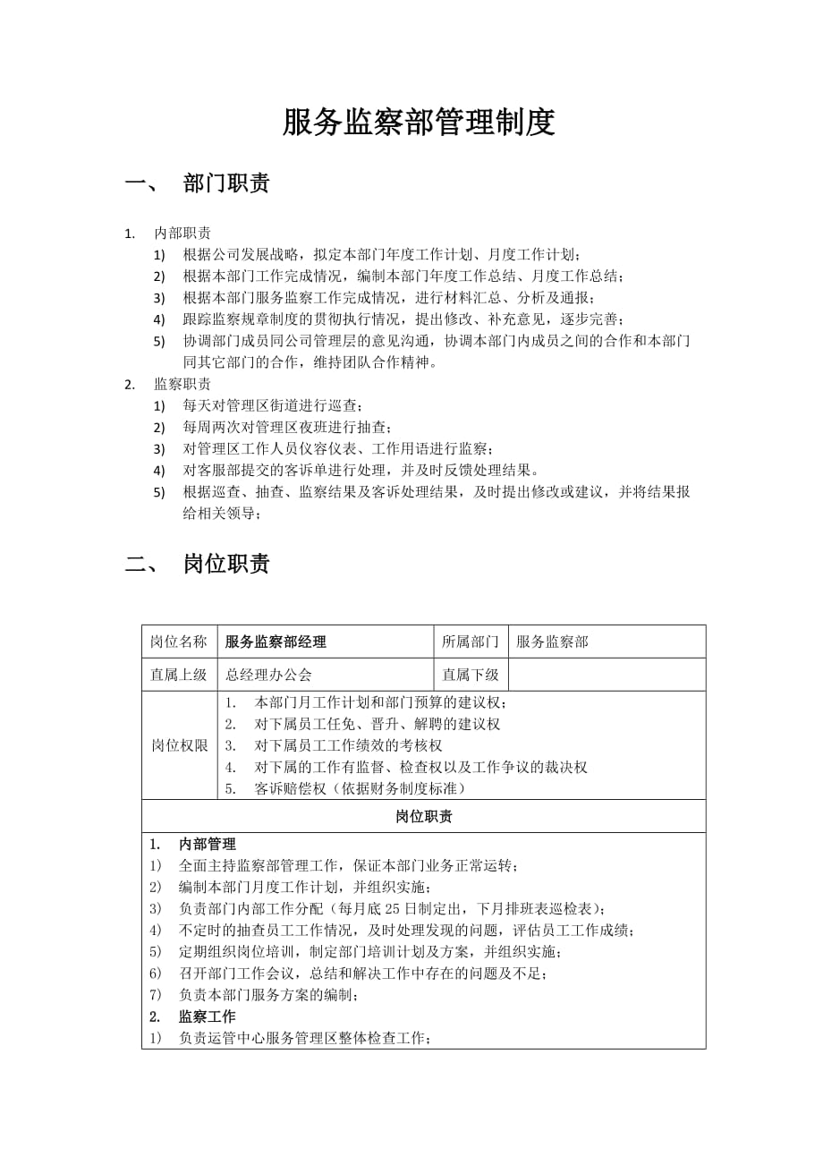 监察部部门职责、岗位职责、绩效考核标准_第1页