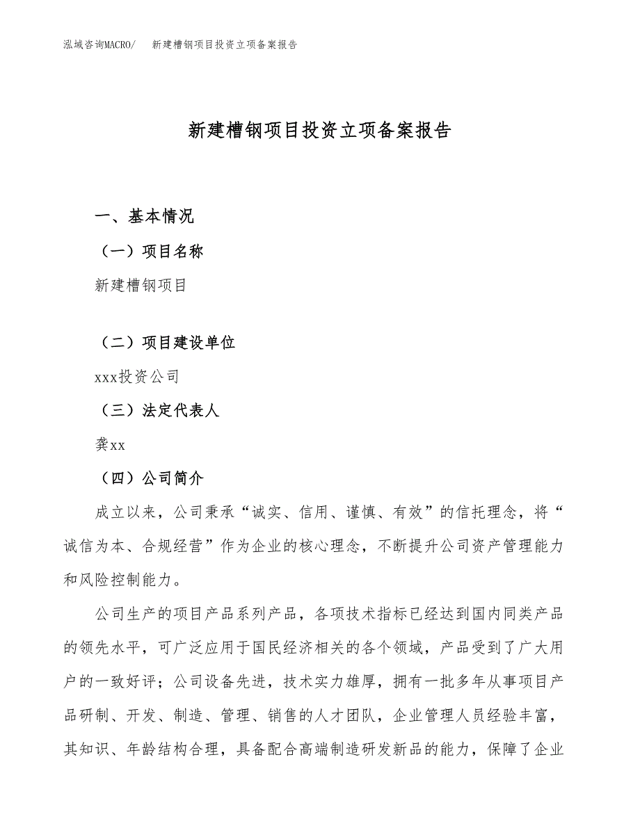 新建槽钢项目投资立项备案报告(项目立项).docx_第1页