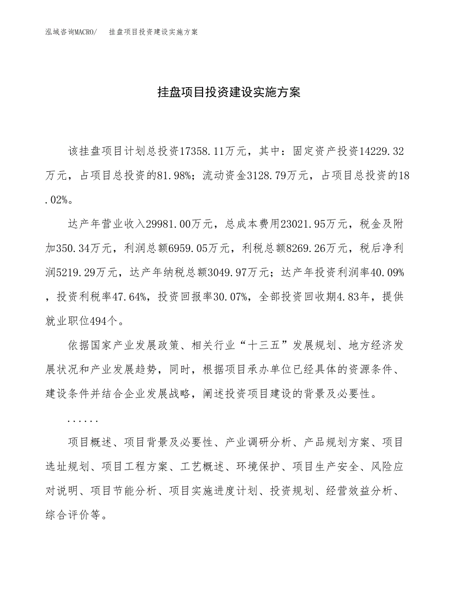 挂盘项目投资建设实施方案.docx_第1页