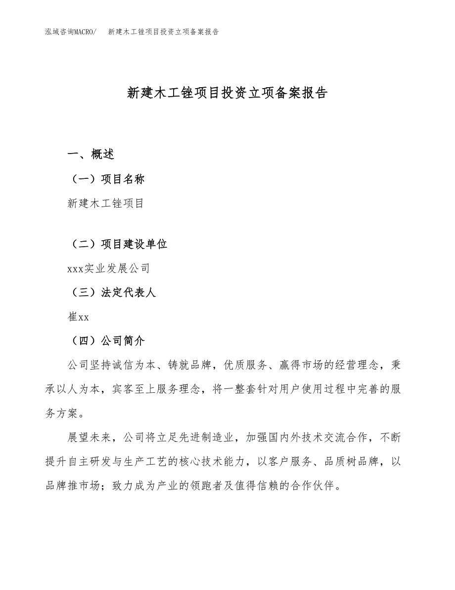 新建木工锉项目投资立项备案报告(项目立项).docx_第1页