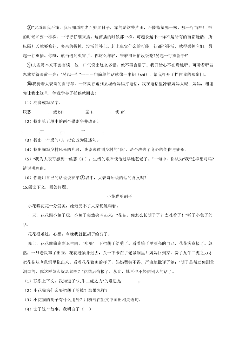 六年级下册语文试题--2019湖南株洲小升初冲刺试题(十一) 人教新课标 含答案_第4页