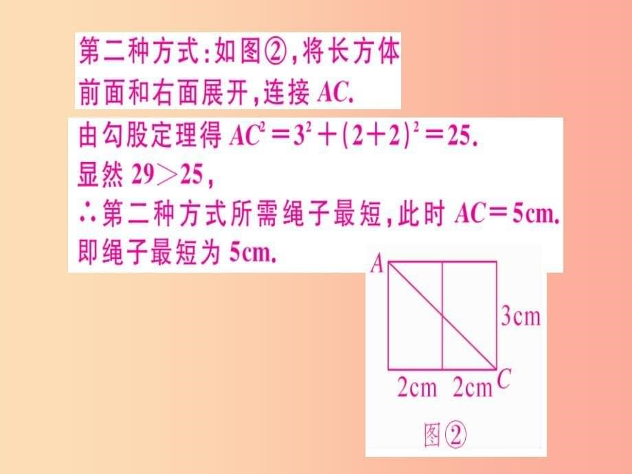 八年级数学上册 5 微专题 教材p15t4拓展—利用勾股定理探究最短路径（期末热点）习题讲评课件 北师大版_第5页