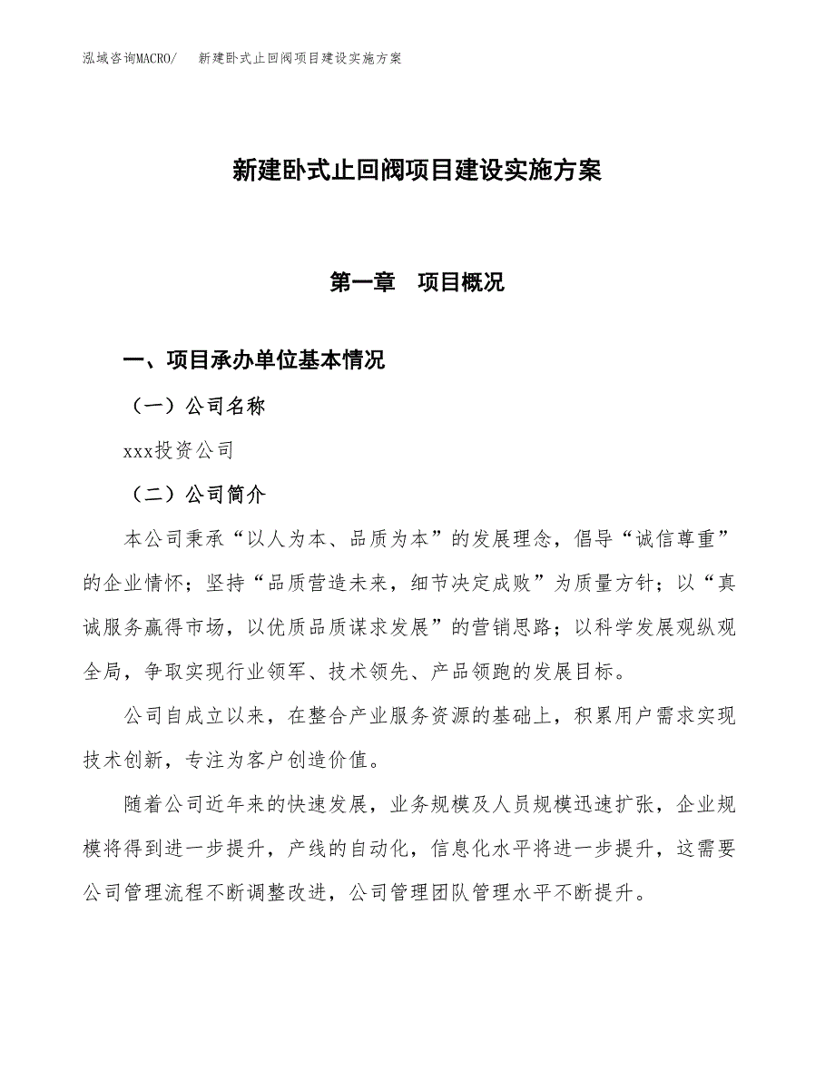 (申报)新建卧式止回阀项目建设实施方案.docx_第1页