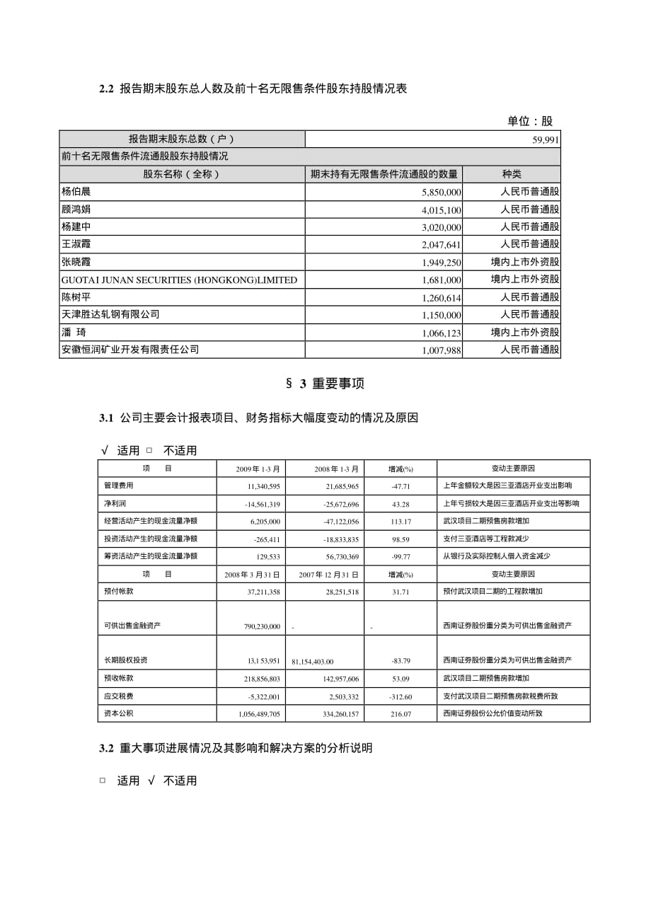 海南珠江控股股份有限公司2009年第一季度报告_第2页