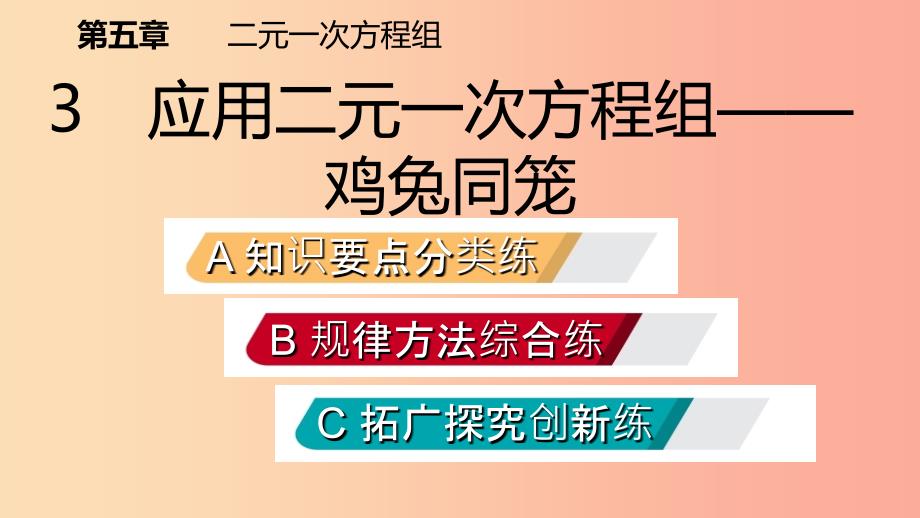 2019年秋八年级数学上册第五章二元一次方程组5.3应用二元一次方程组-鸡免同笼同步练习北师大版_第2页