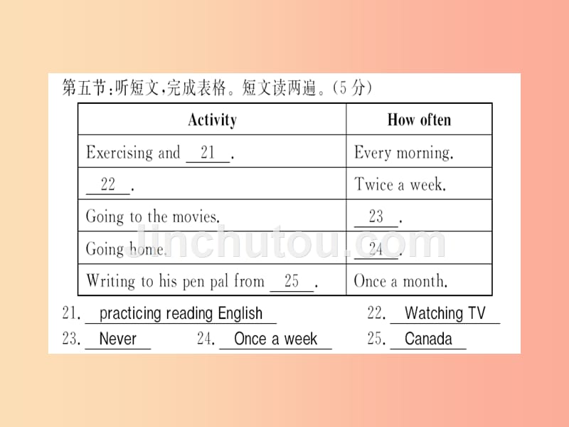 八年级英语上册 unit 2 how often do you exercise综合测评卷新人教 新目标版_第5页