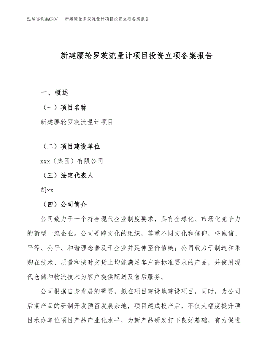 新建腰轮罗茨流量计项目投资立项备案报告(项目立项).doc_第1页