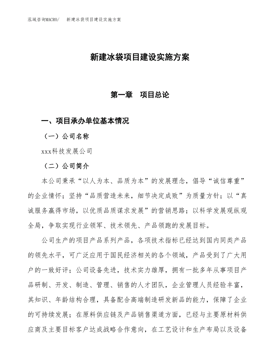 (申报)新建冰袋项目建设实施方案.docx_第1页