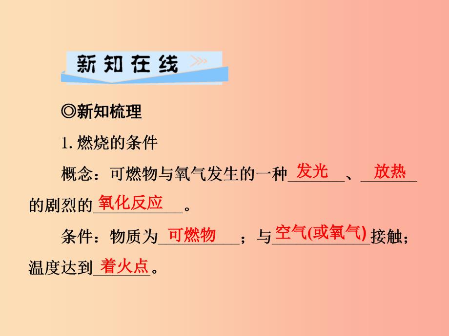 2019年秋九年级化学上册 第7单元 燃料及其利用 课题1 燃烧和灭火习题课件新人教版_第2页