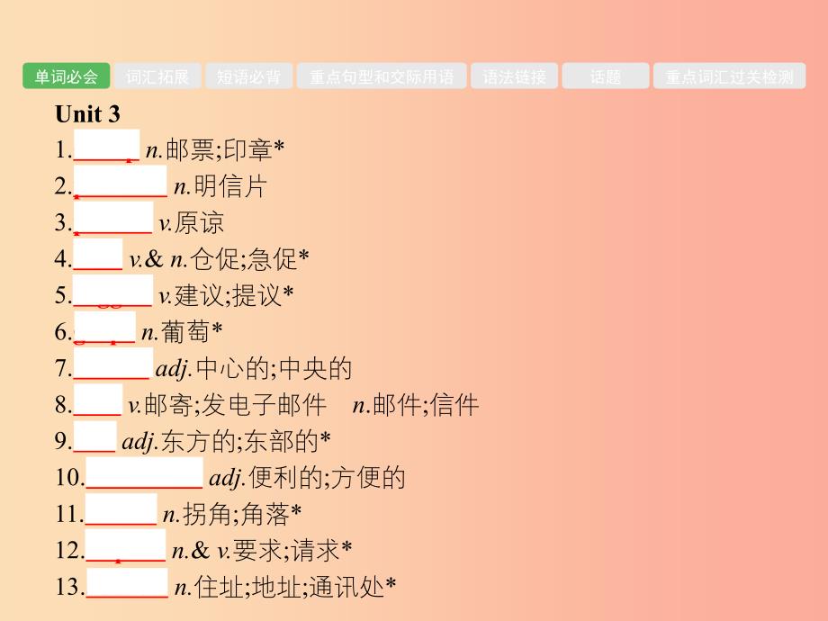 安徽省2019年中考英语总复习夯实基础第五部分九全第16课时unit3_unit4课件_第2页