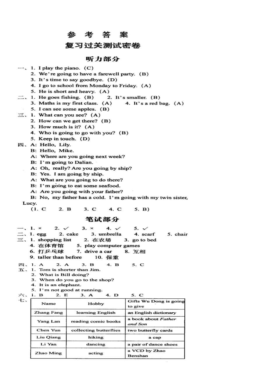六年级下册英语试题-复习过关测试密卷(含答案)人教pep_第5页