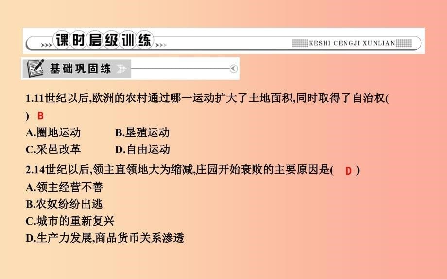 2019年九年级历史上册 第五单元《步入近代》第13课 西欧经济和社会的发展课时作业课件 新人教版_第5页