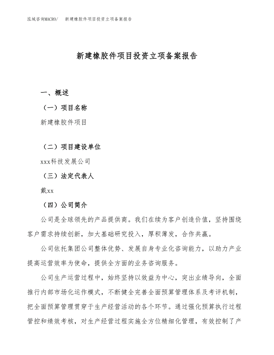 新建橡胶件项目投资立项备案报告(项目立项).docx_第1页