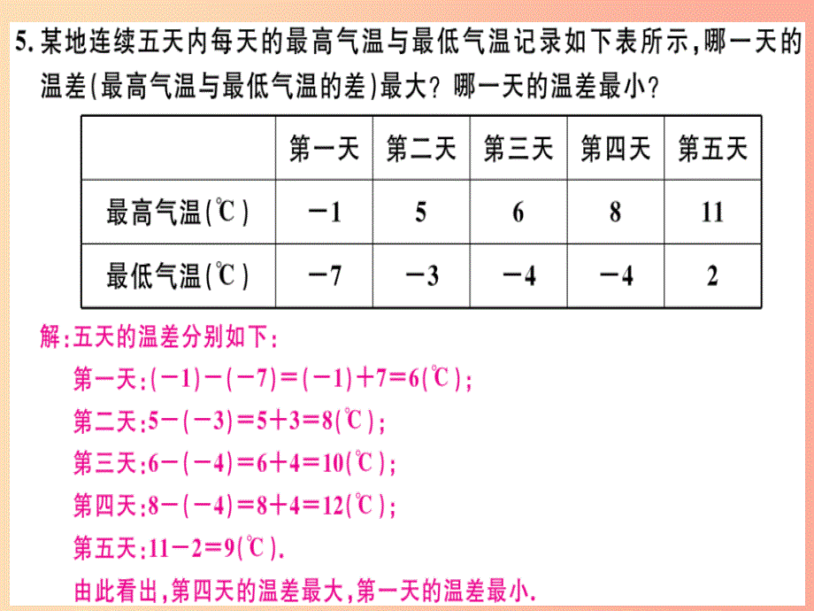 广东专用2019年秋七年级数学上册第一章有理数第9课时有理数的减法1习题讲评课件 新人教版_第4页