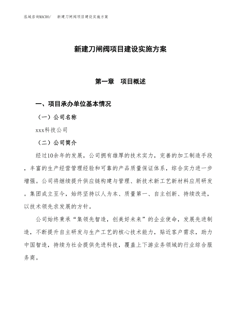 (申报)新建刀闸阀项目建设实施方案.docx_第1页