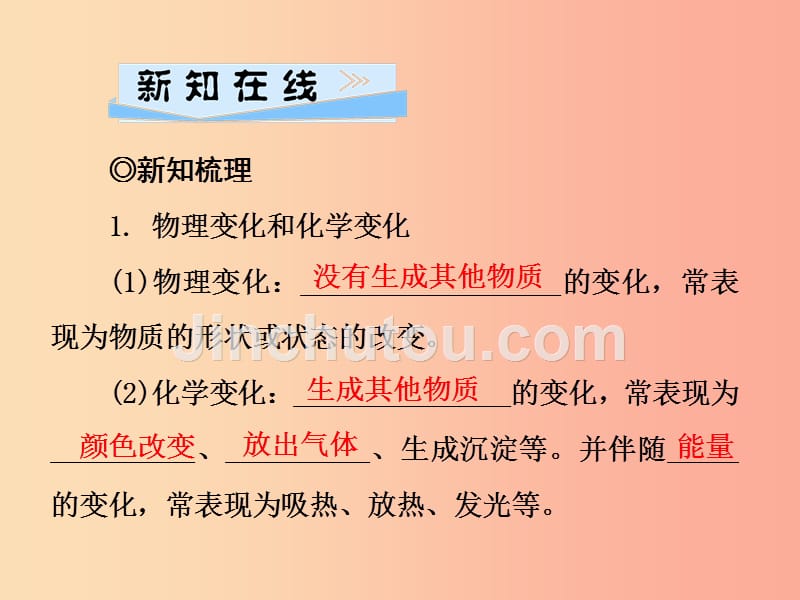 2019年秋九年级化学上册 第1单元 走进化学世界 课题1 物质的变化和性质习题课件新人教版_第2页