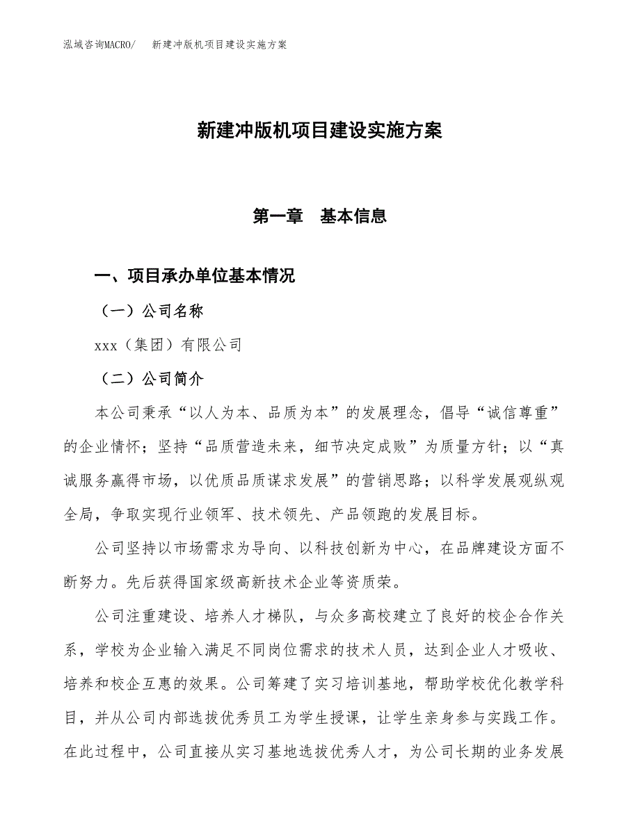 (申报)新建冲版机项目建设实施方案.docx_第1页