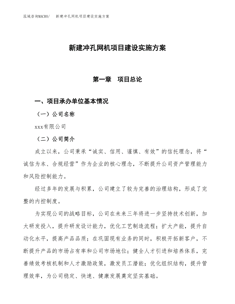 (申报)新建冲孔网机项目建设实施方案.docx_第1页