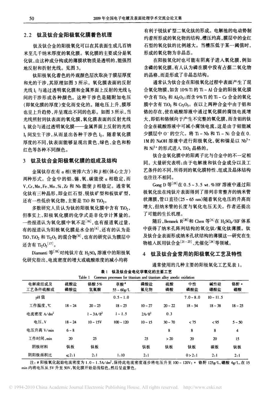 钛及钛合金表面阳极氧化处理的进展_第3页