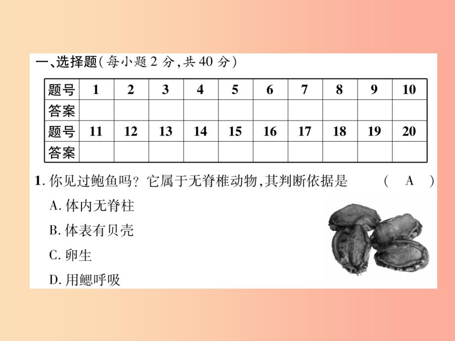 2019年八年级生物上册 期中达标测试题课件新人教版_第2页