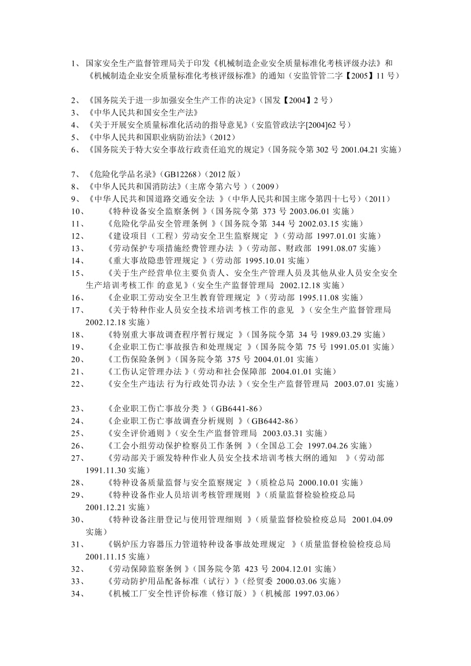 机械行业法律法规172条_第1页