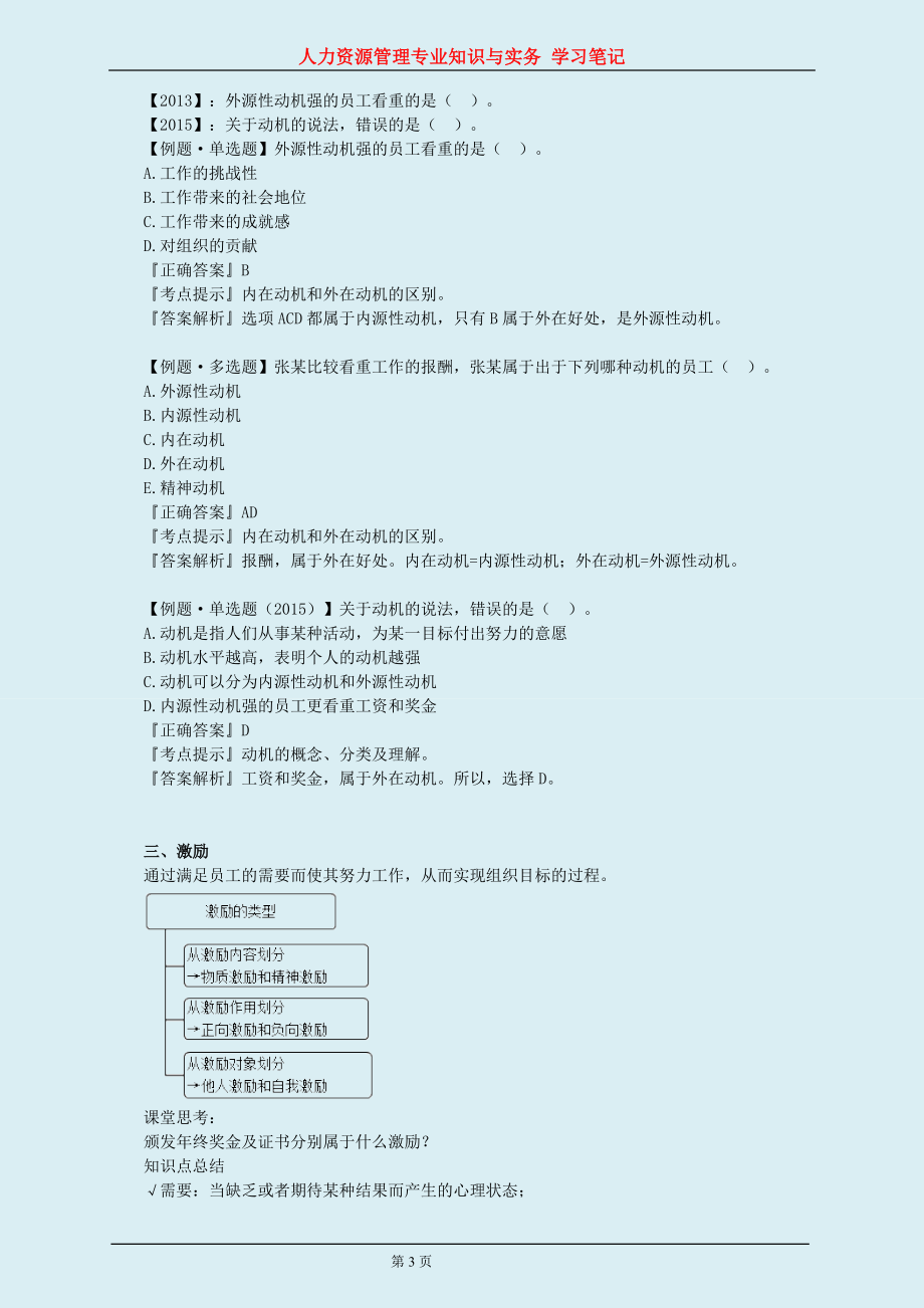 2018年中级经济师考试 人力资源管理专业知识与实务 学习笔记与章节考点巩固练习资料_第3页